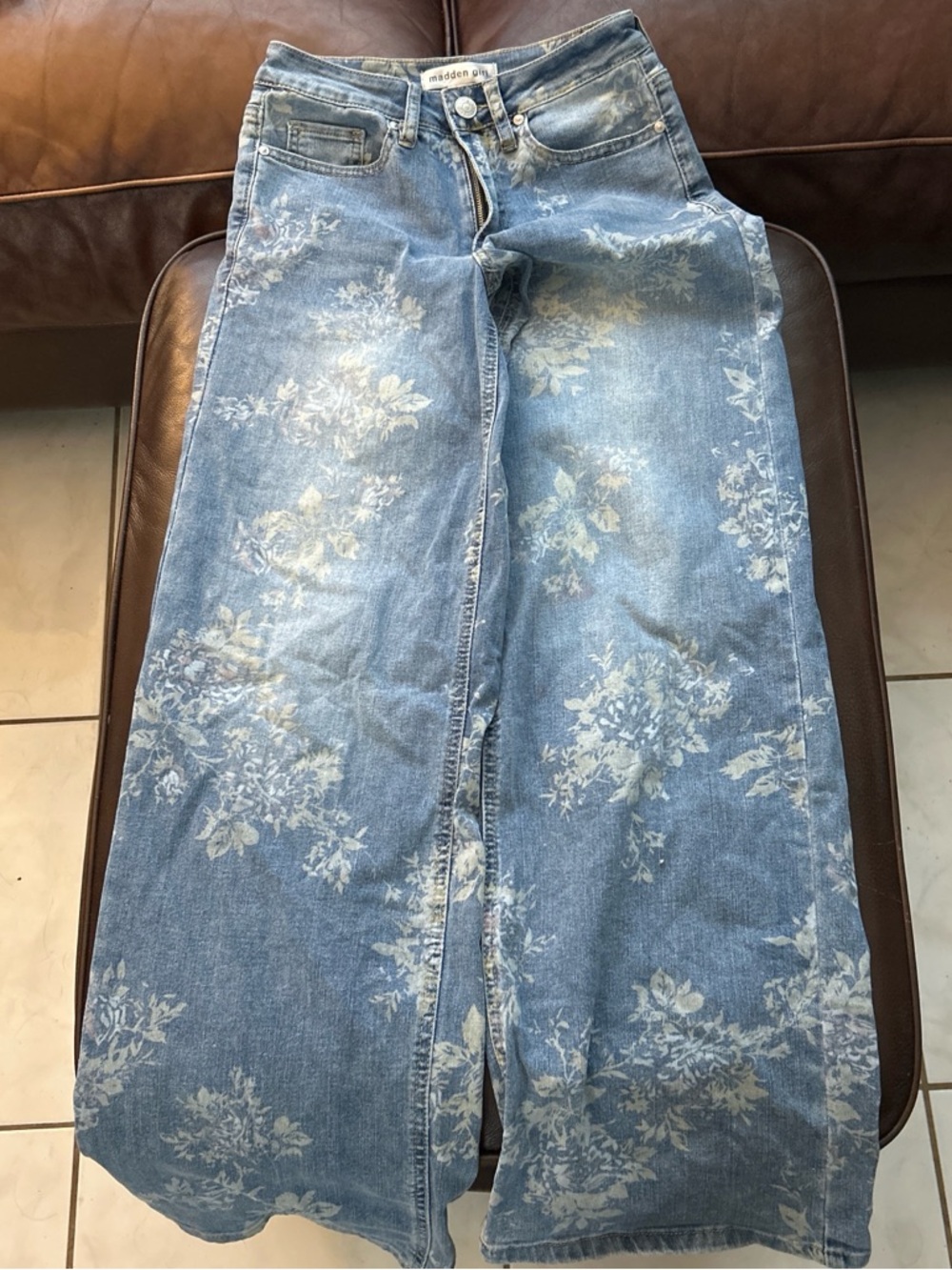 Madden Girl Light Blue Wide Leg Floral Print Jeans